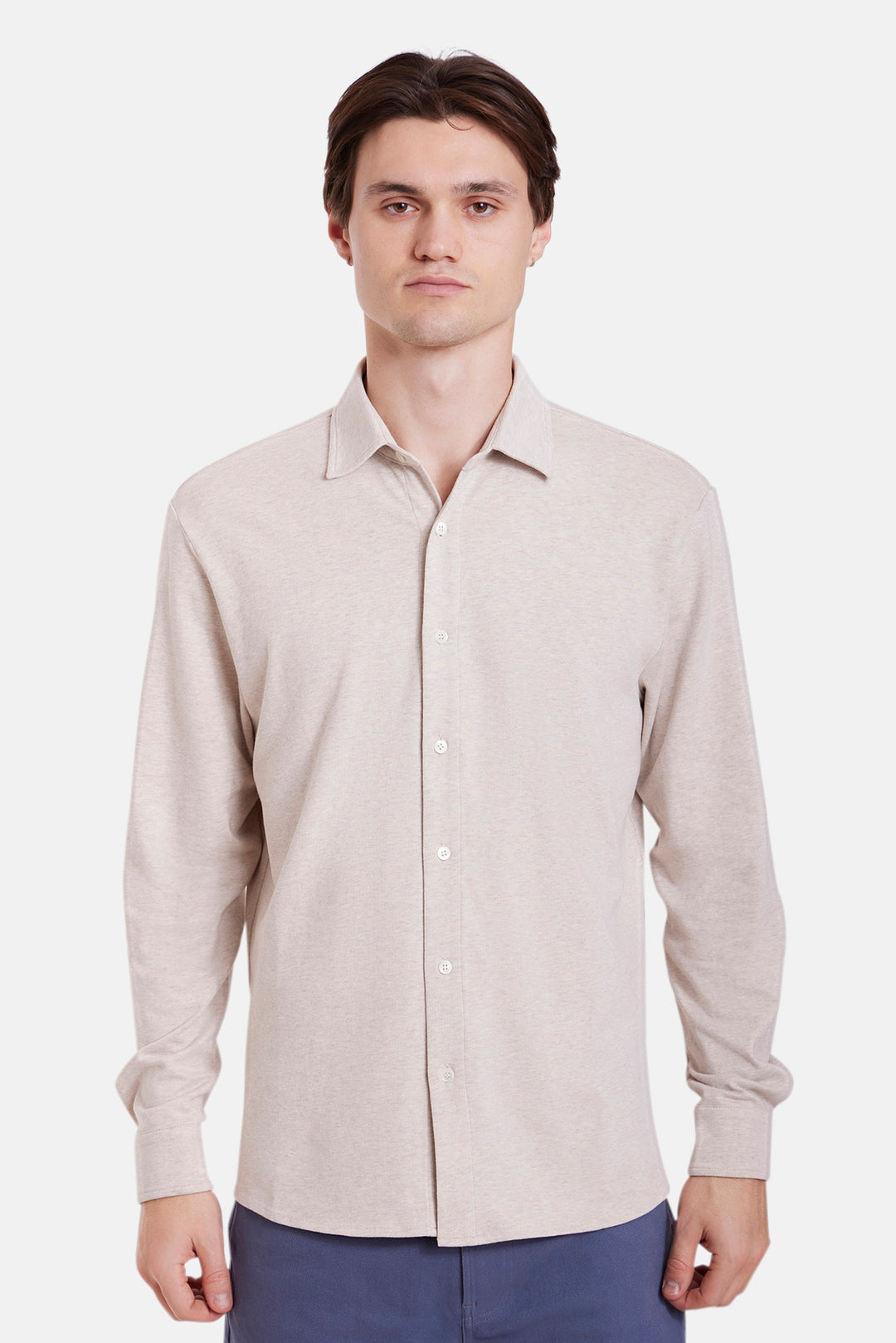 Elyon Soft Jersey Button Up Heather Oatmeal