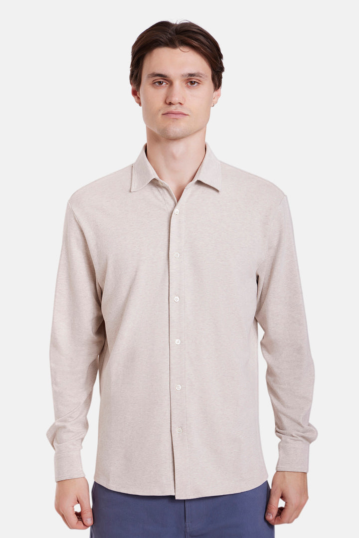 Elyon Soft Jersey Button Up Heather Oatmeal