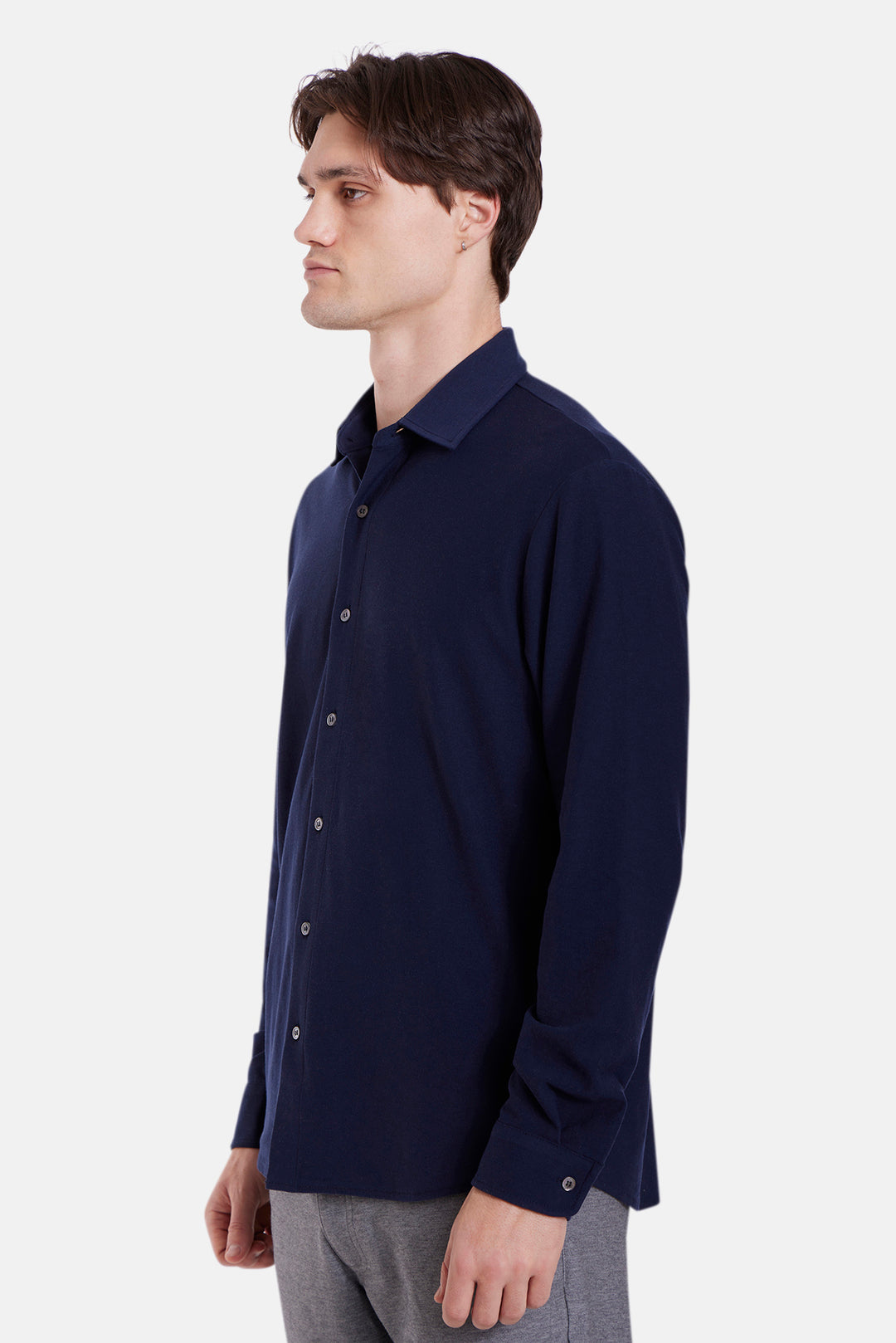 Elyon Soft Jersey Button Up Navy