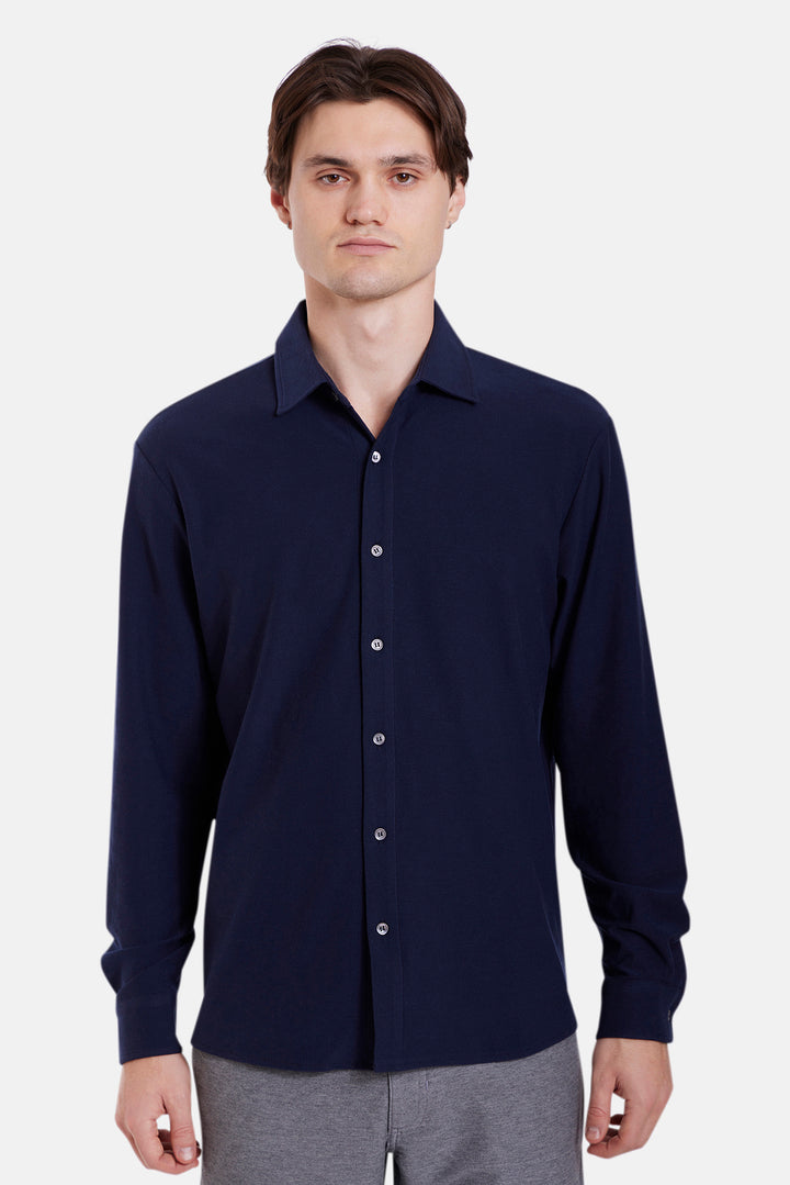 Elyon Soft Jersey Button Up Navy