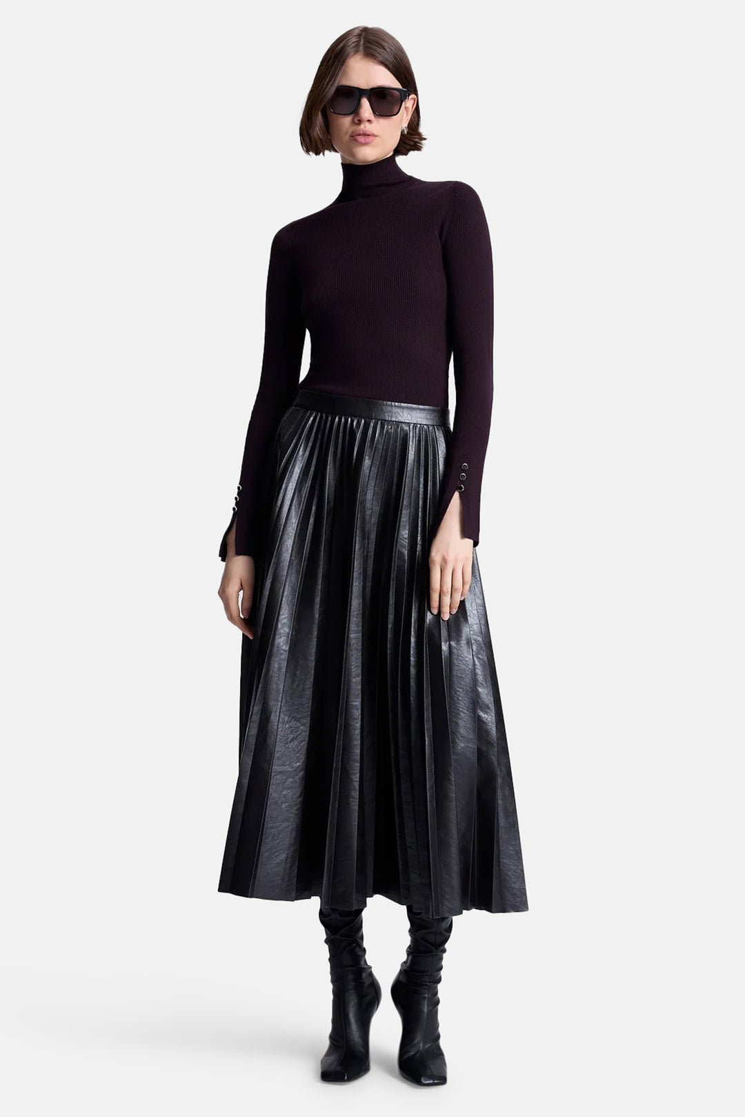 Etta Vegan Leather Midi Skirt Brown