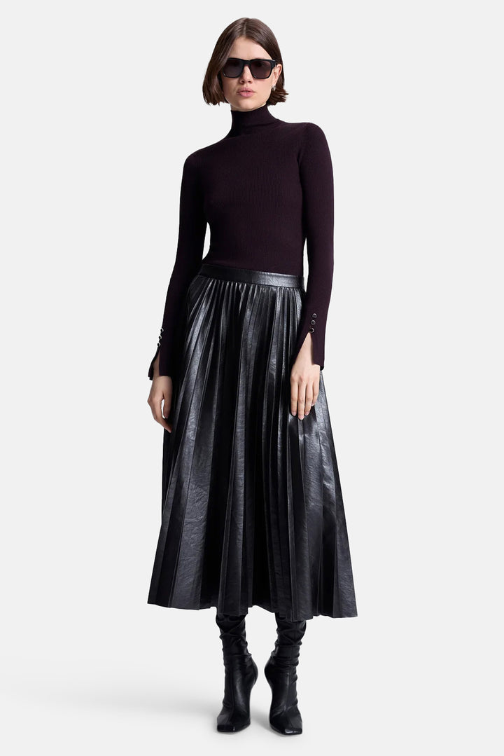 Etta Vegan Leather Midi Skirt Brown