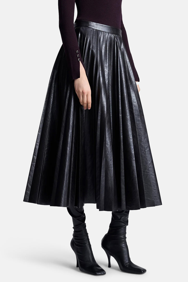 Etta Vegan Leather Midi Skirt Brown