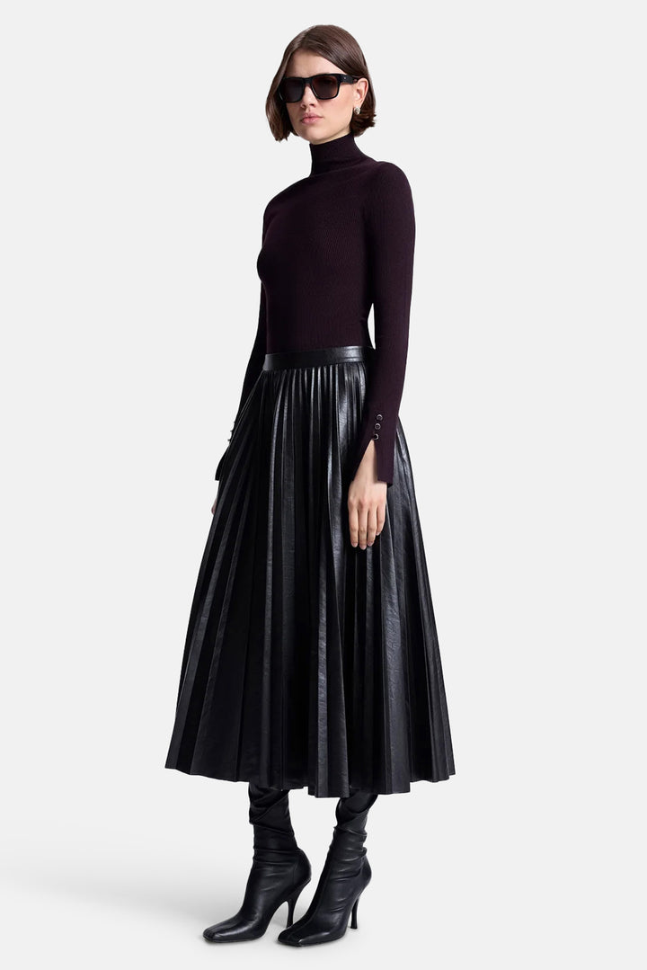Etta Vegan Leather Midi Skirt Brown