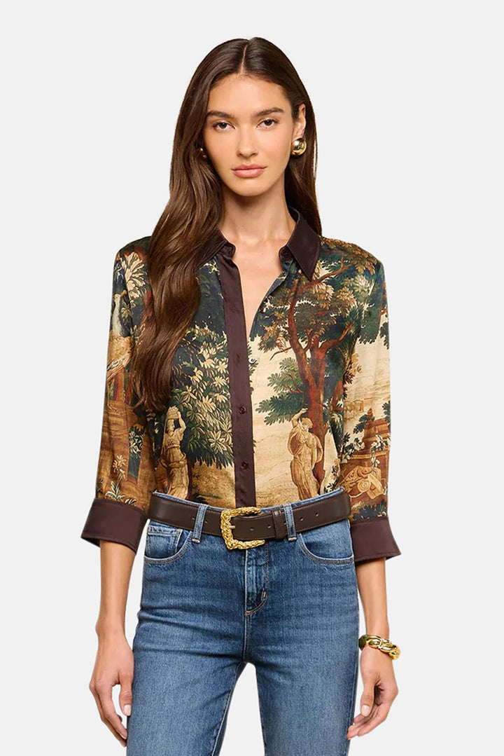 Eulalie Print Placement Blouse Multi Scenic Tapestry Print