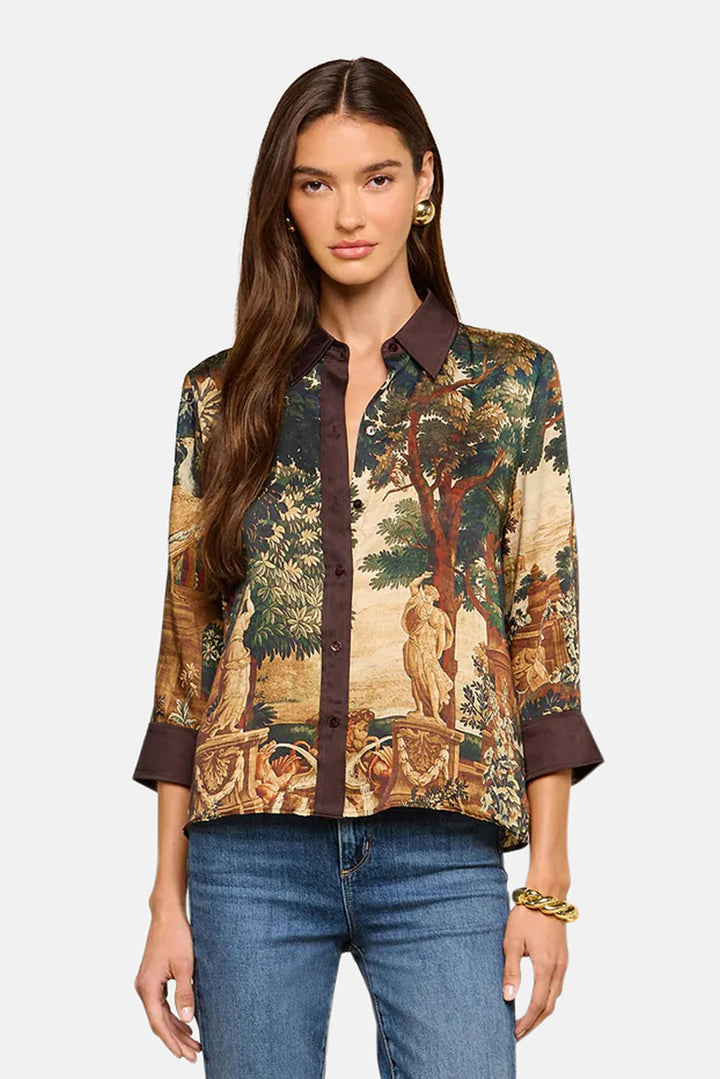 Eulalie Print Placement Blouse Multi Scenic Tapestry Print