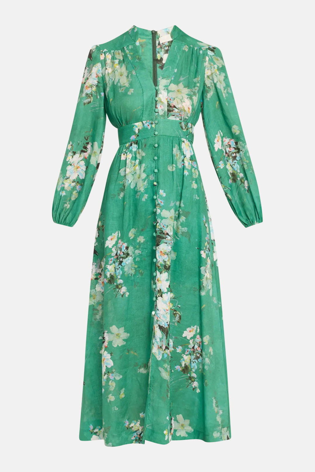 Everley Plunge Midi Dress Green Watercolour Floral blueandcream Everley Plunge Midi Dress Green Watercolour Floral blueandcream