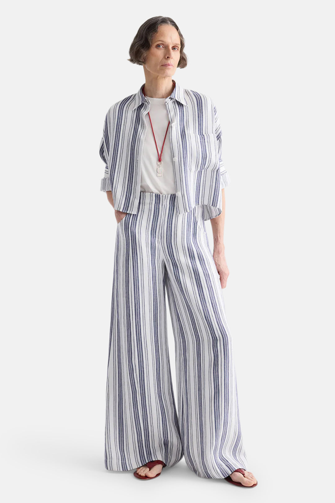 Demie Pant in Linen Ivory /Navy