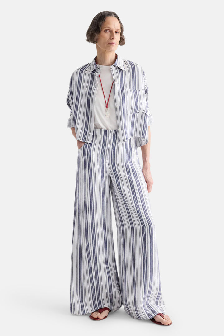 Demie Pant in Linen Ivory /Navy