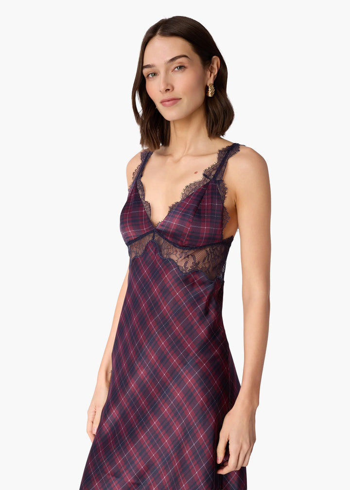 Malcolm Silk Midi Dress Plum Plaid
