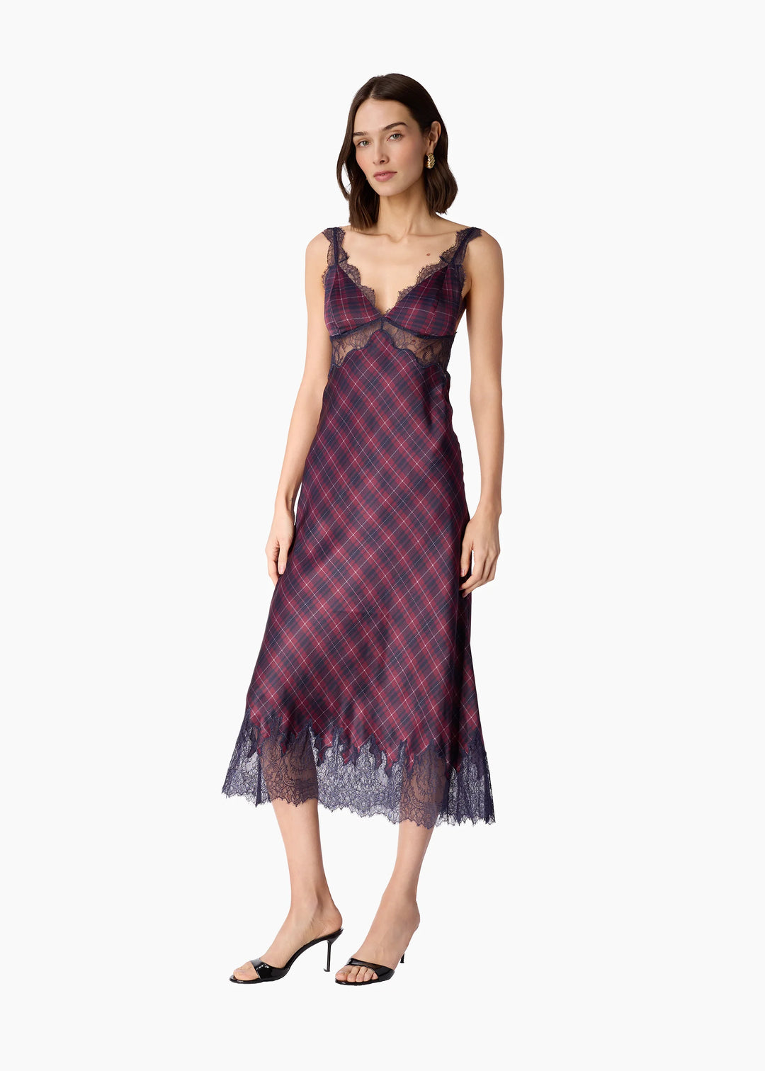 Malcolm Silk Midi Dress Plum Plaid