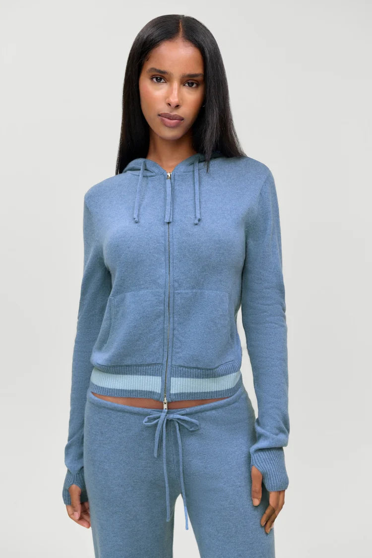 Topanga Cashmere Zip Up Hoodie Blue Lake