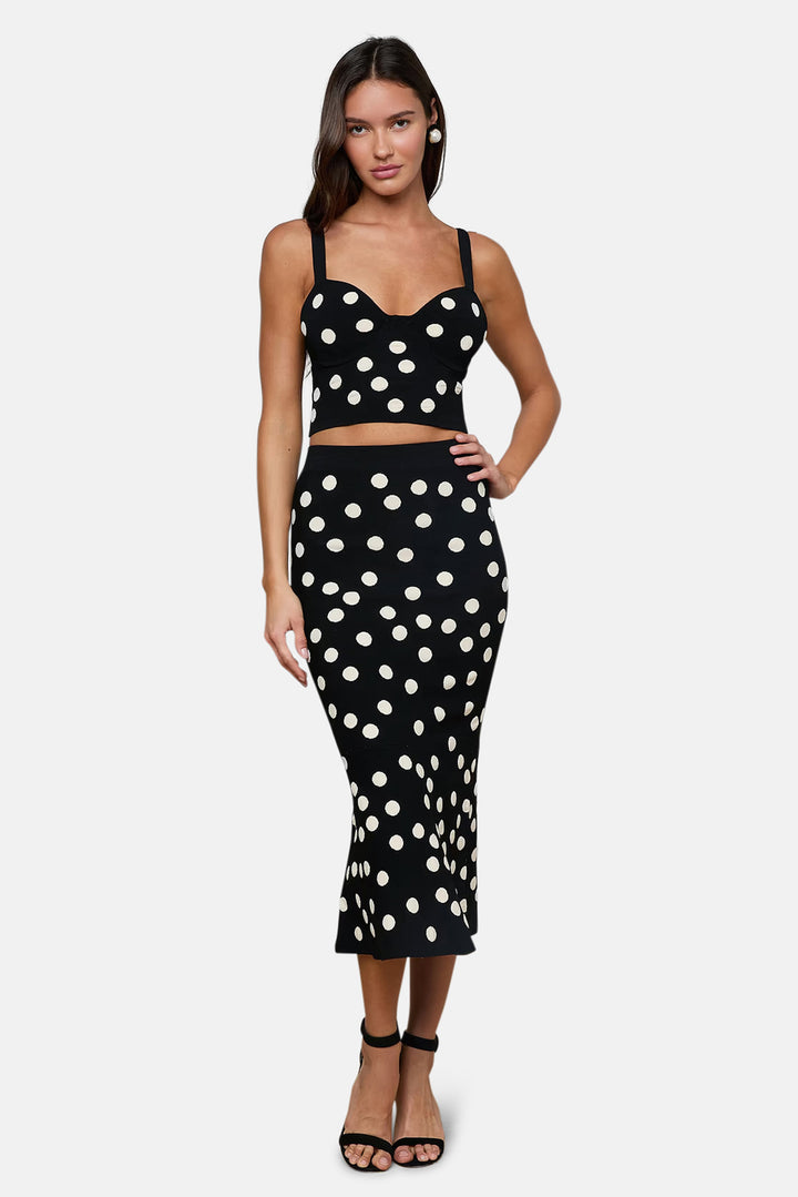 Mae Knit Flare Skirt Black/Ecru Polka Dot