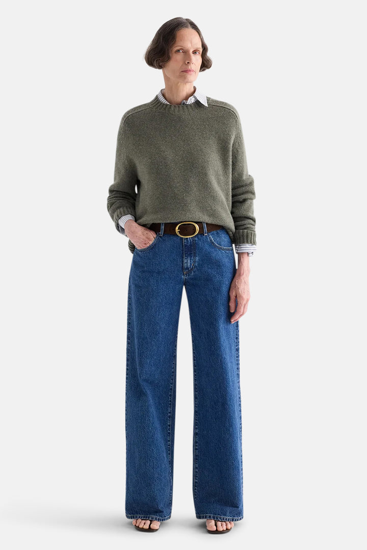 New Jill Crewneck Sweater in Italian Cashmere Moss
