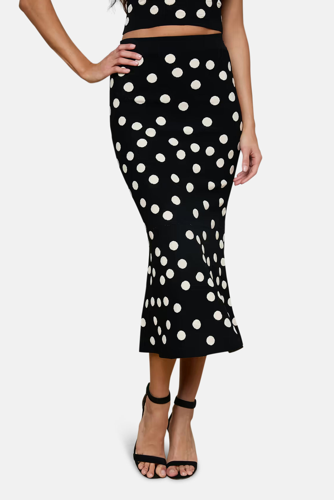 Mae Knit Flare Skirt Black/Ecru Polka Dot