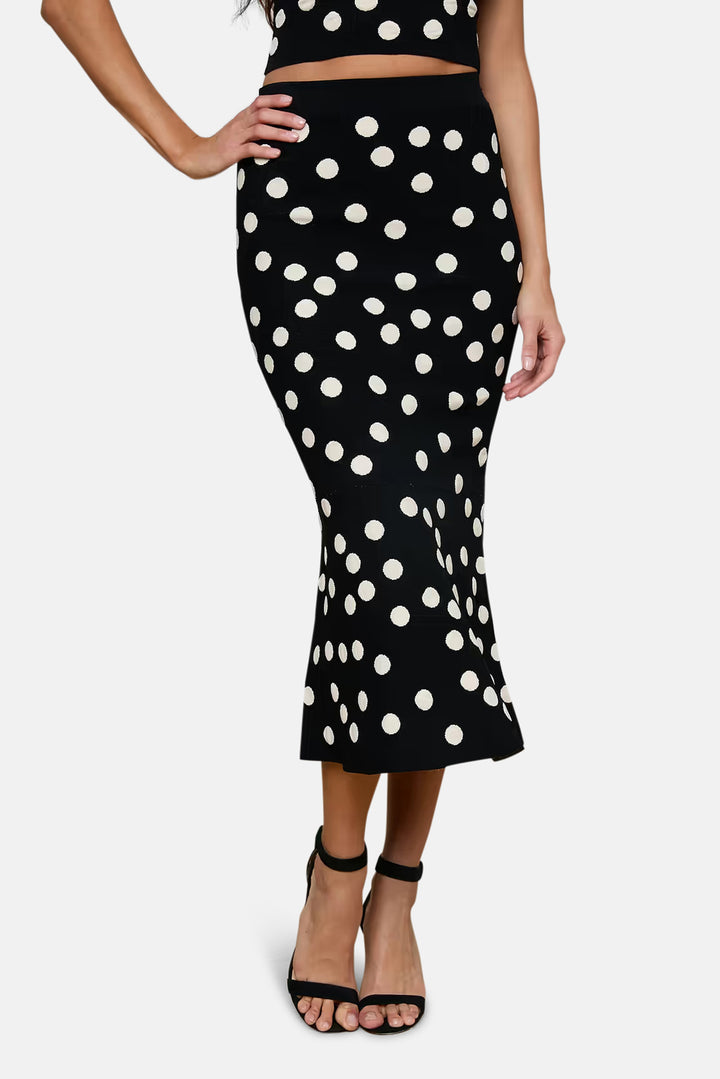 Mae Knit Flare Skirt Black/Ecru Polka Dot