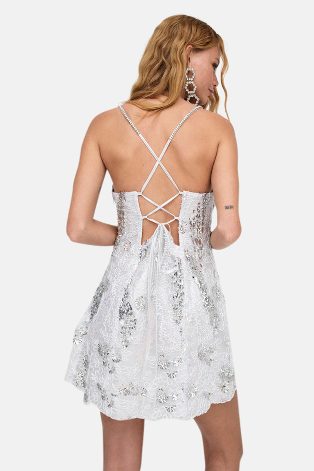 For Love & Lemons Opal Mini Dress Silver – blueandcream For Love & Lemons Opal Mini Dress Silver – blueandcream