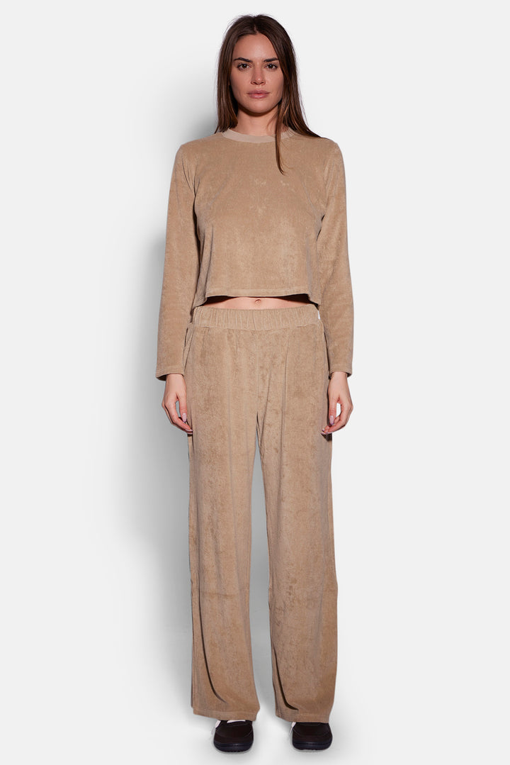 Goldie Wide Leg Terry Pant Sand