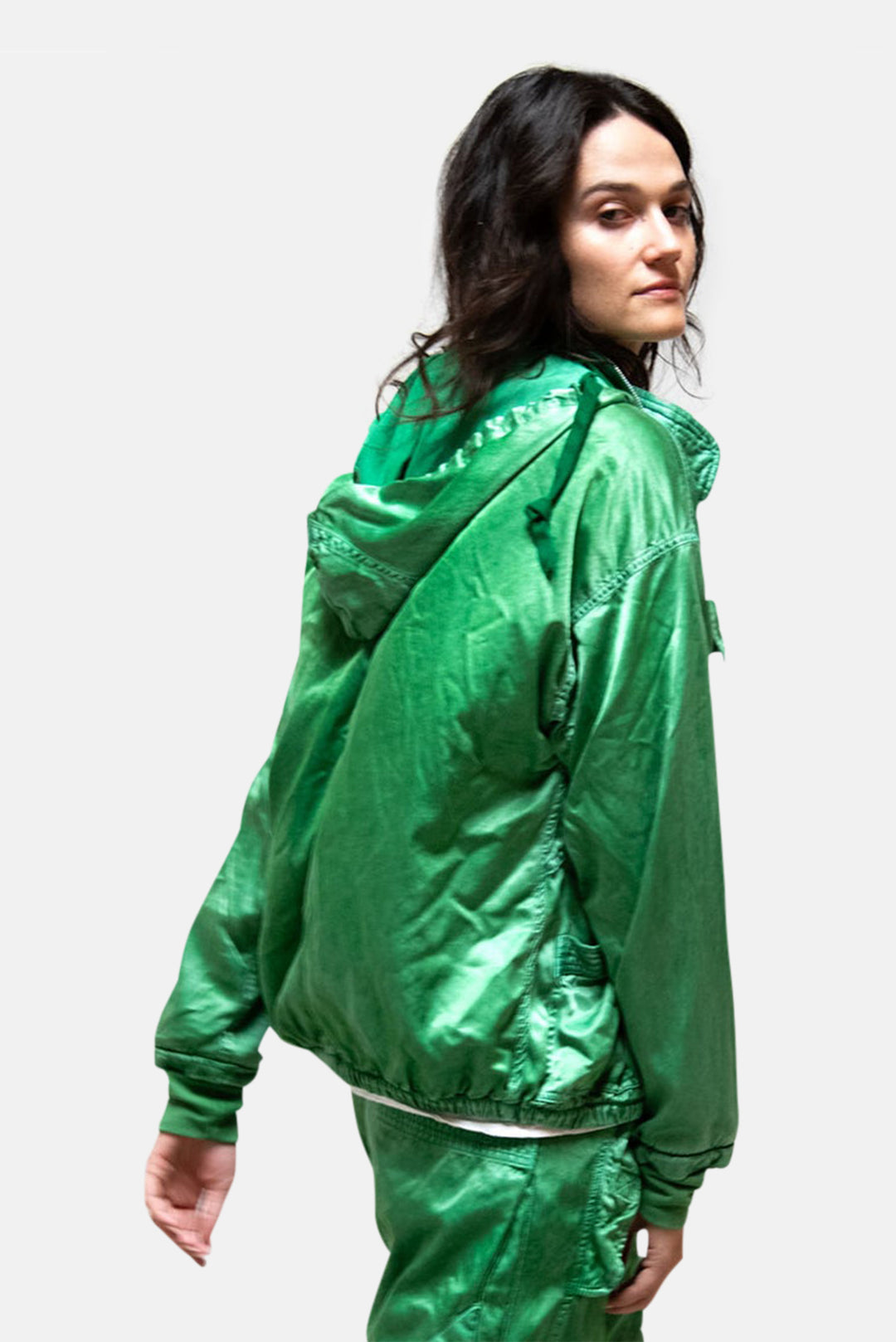 Satin Zip Hood Jump Jacket Greenlight/Glass