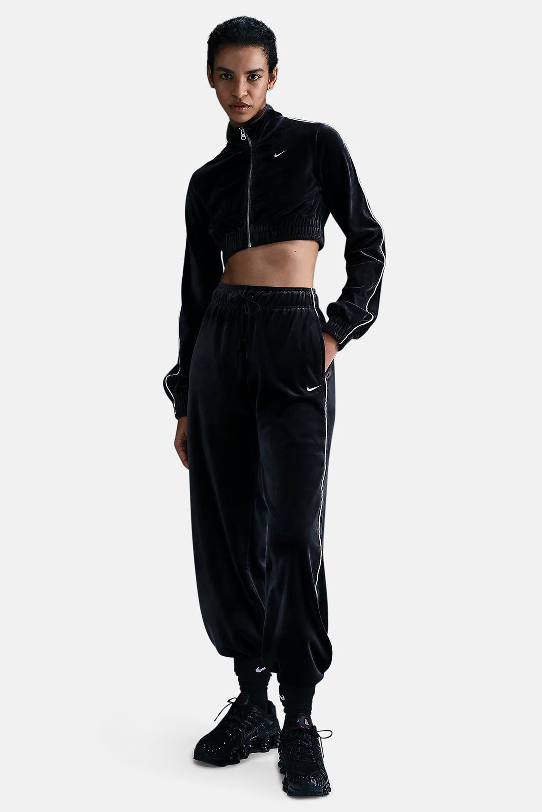 Women's Mid-Rise Velour Joggers Black/Sail