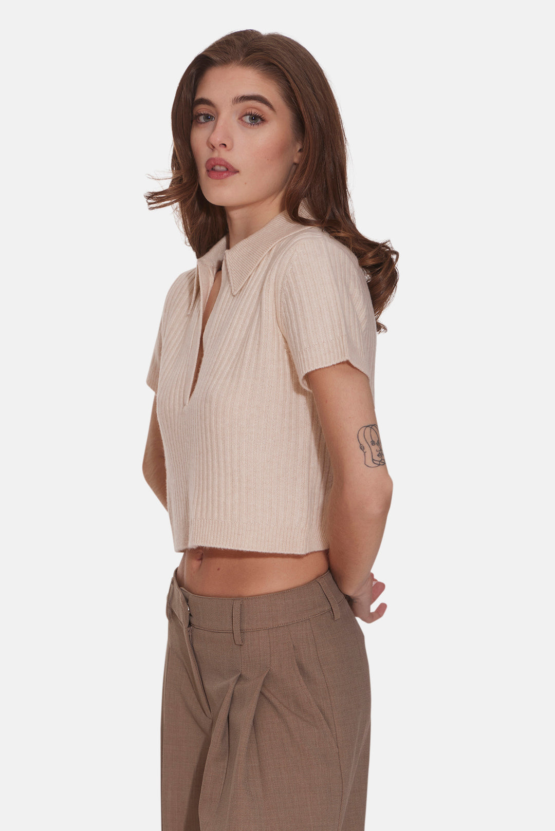 Farrah Short Sleeve Polo Beige