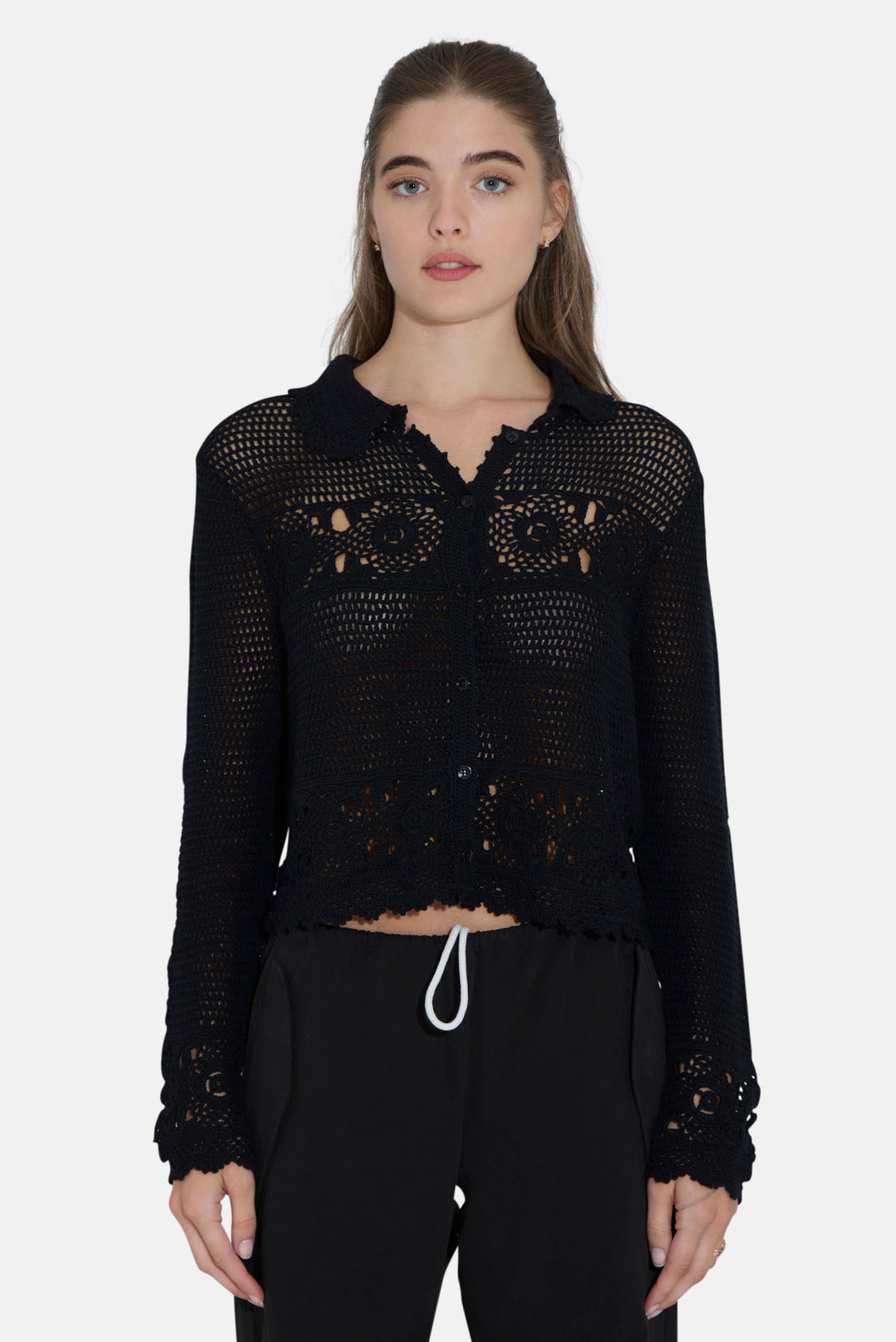 Felicity Crochet Cardigan Black