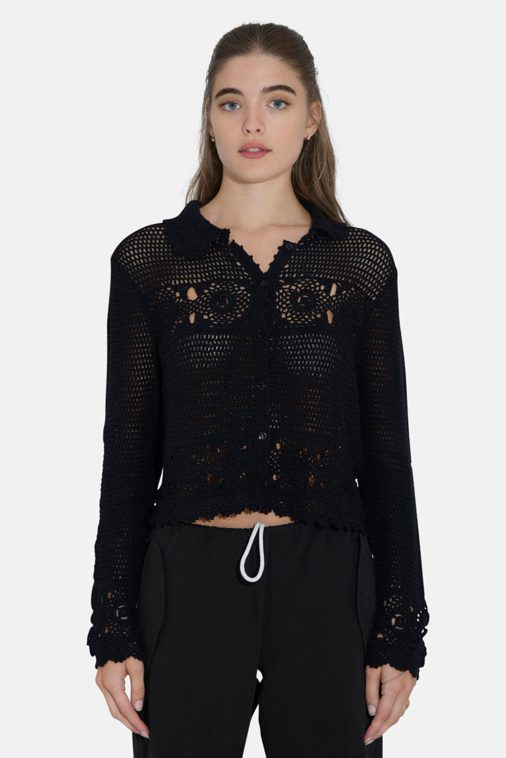Felicity Crochet Cardigan Black