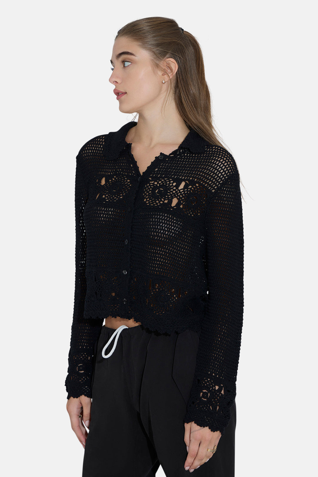 Felicity Crochet Cardigan Black