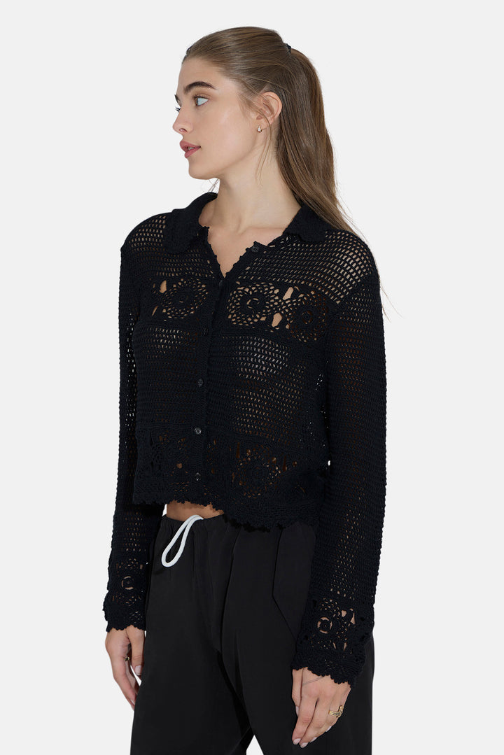Felicity Crochet Cardigan Black