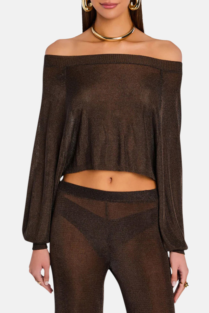 Felicity Metallic Knit Top Slate Brown