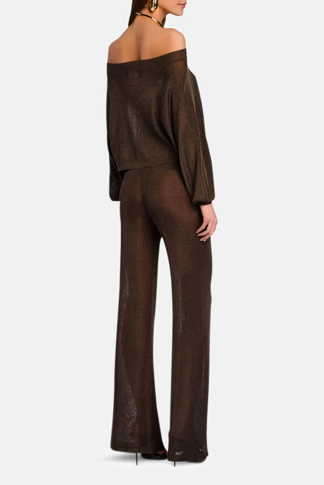 Felicity Metallic Knit Top Slate Brown