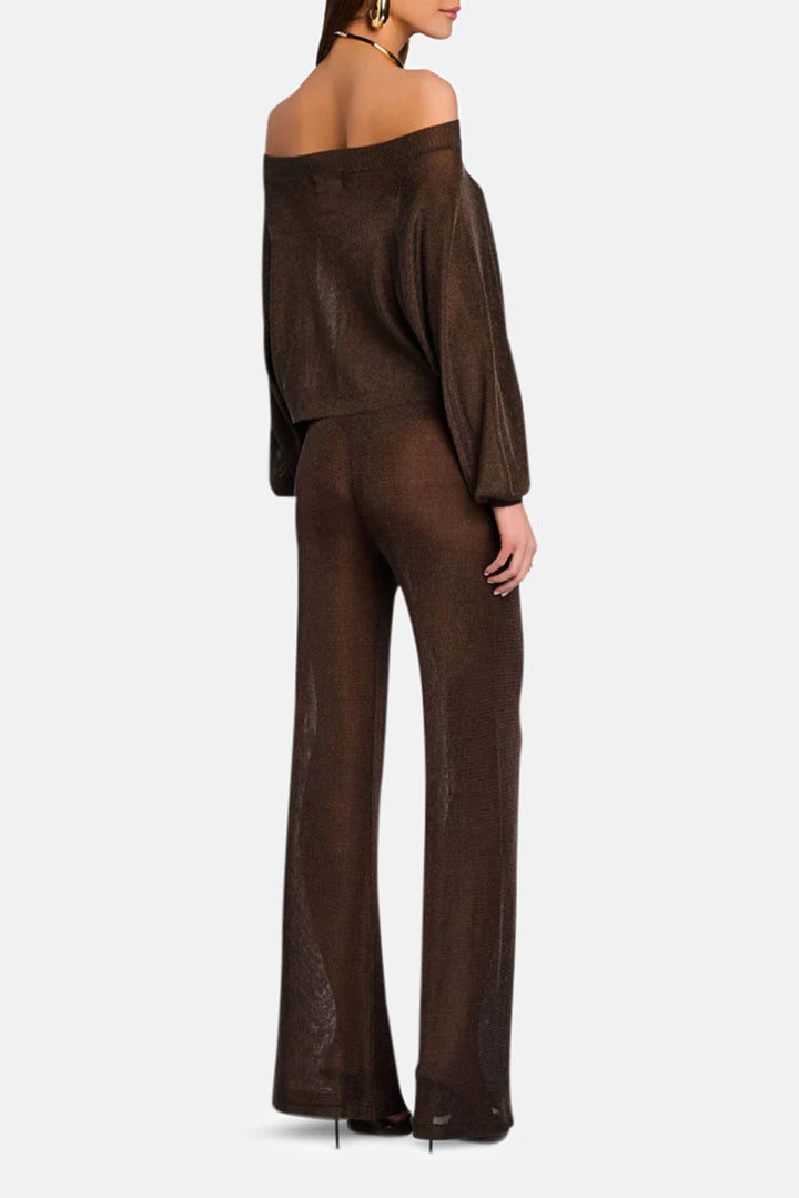 Felicity Metallic Knit Top Slate Brown