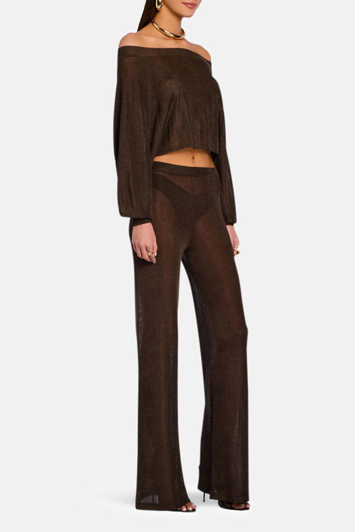 Felicity Metallic Knit Top Slate Brown