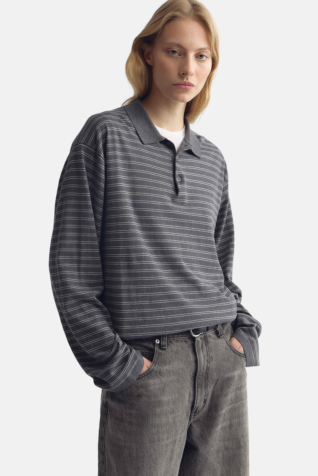 Foley Stripe Polo Charcoal/Ivory Stripe