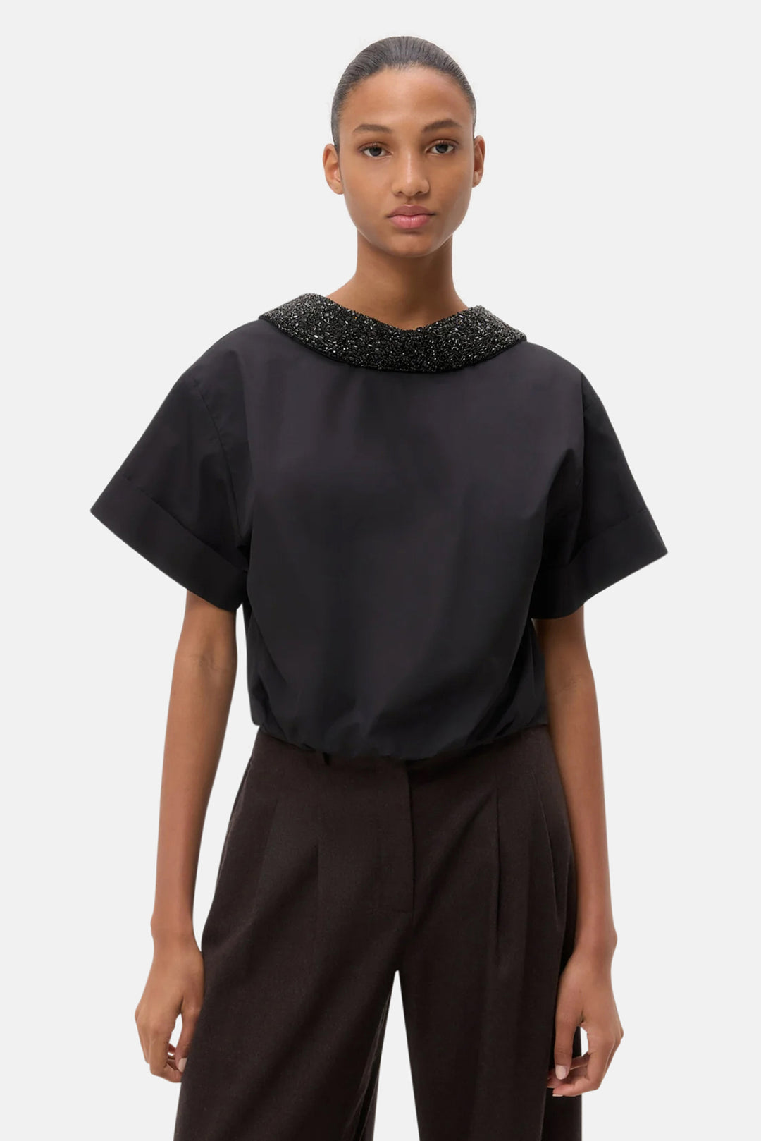 Forever and Always Shirt with Crystal Collar Black