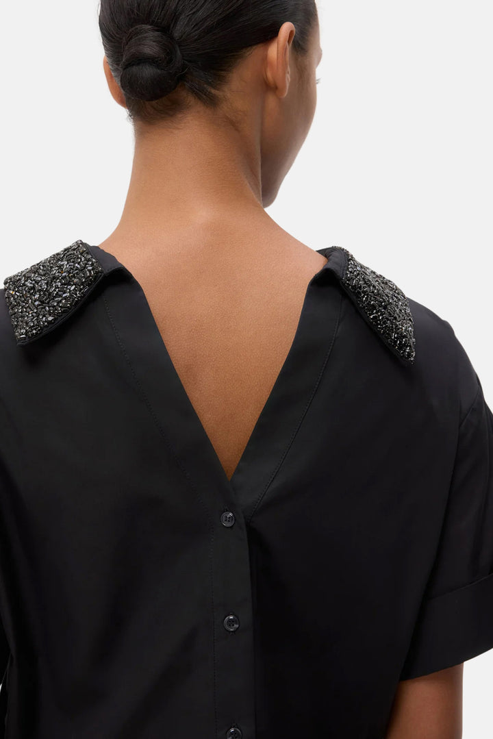 Forever and Always Shirt with Crystal Collar Black