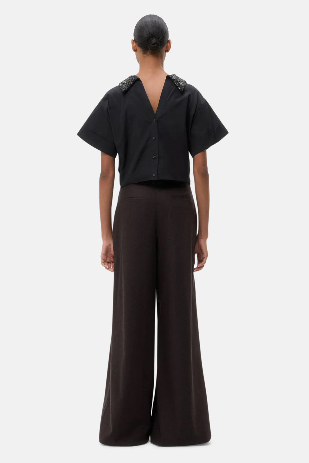 Forever and Always Shirt with Crystal Collar Black