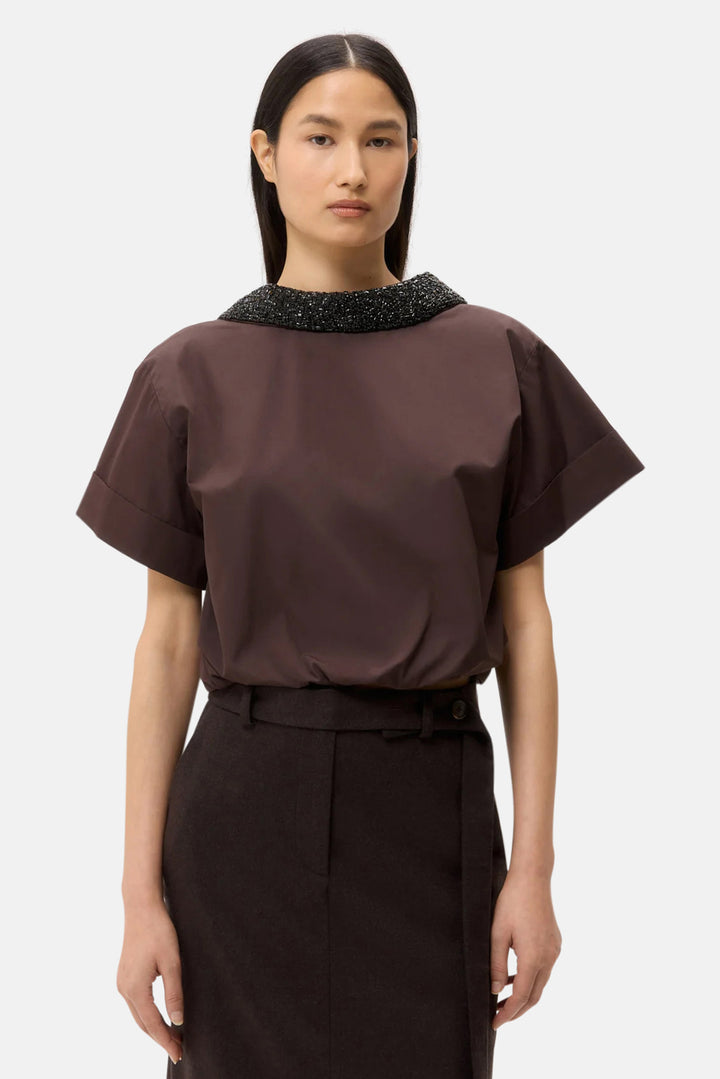 Forever and Always Shirt with Crystal Collar Chocolate