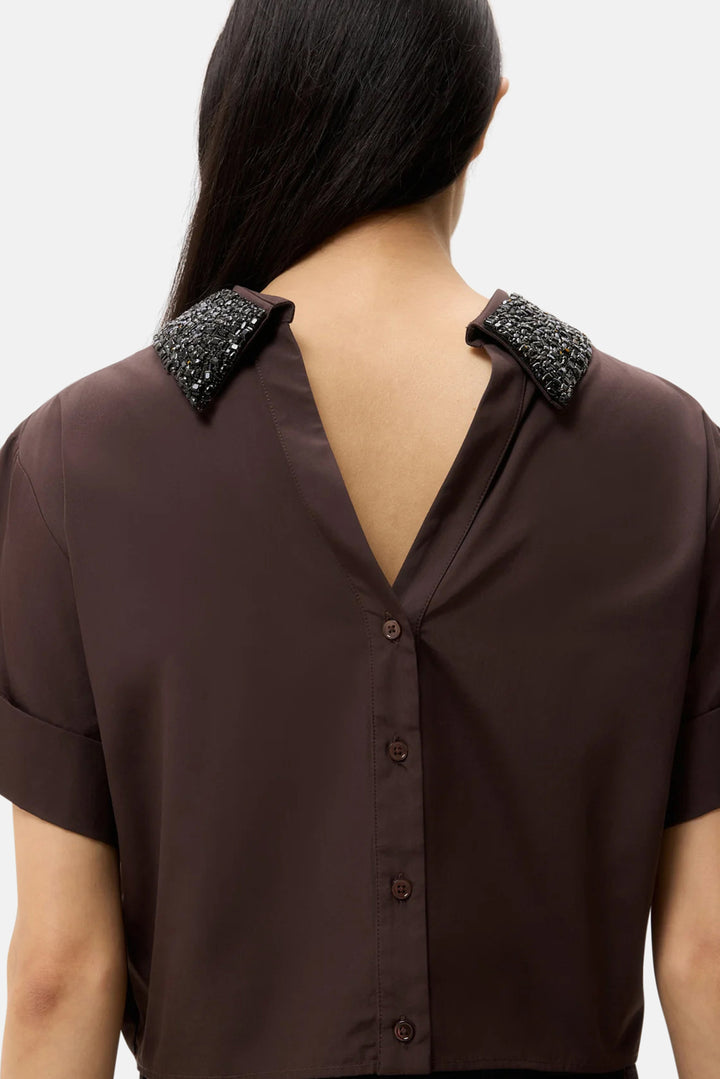 Forever and Always Shirt with Crystal Collar Chocolate