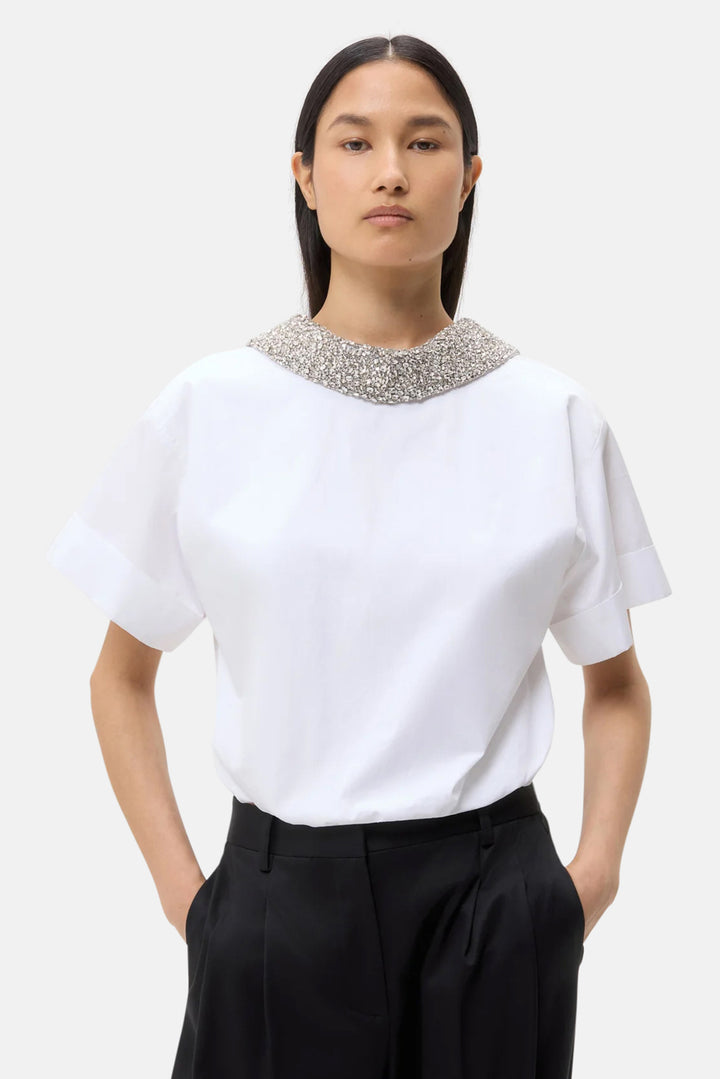 Forever and Always Shirt with Crystal Collar White