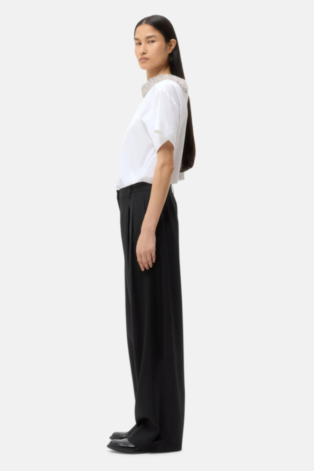 Forever and Always Shirt with Crystal Collar White