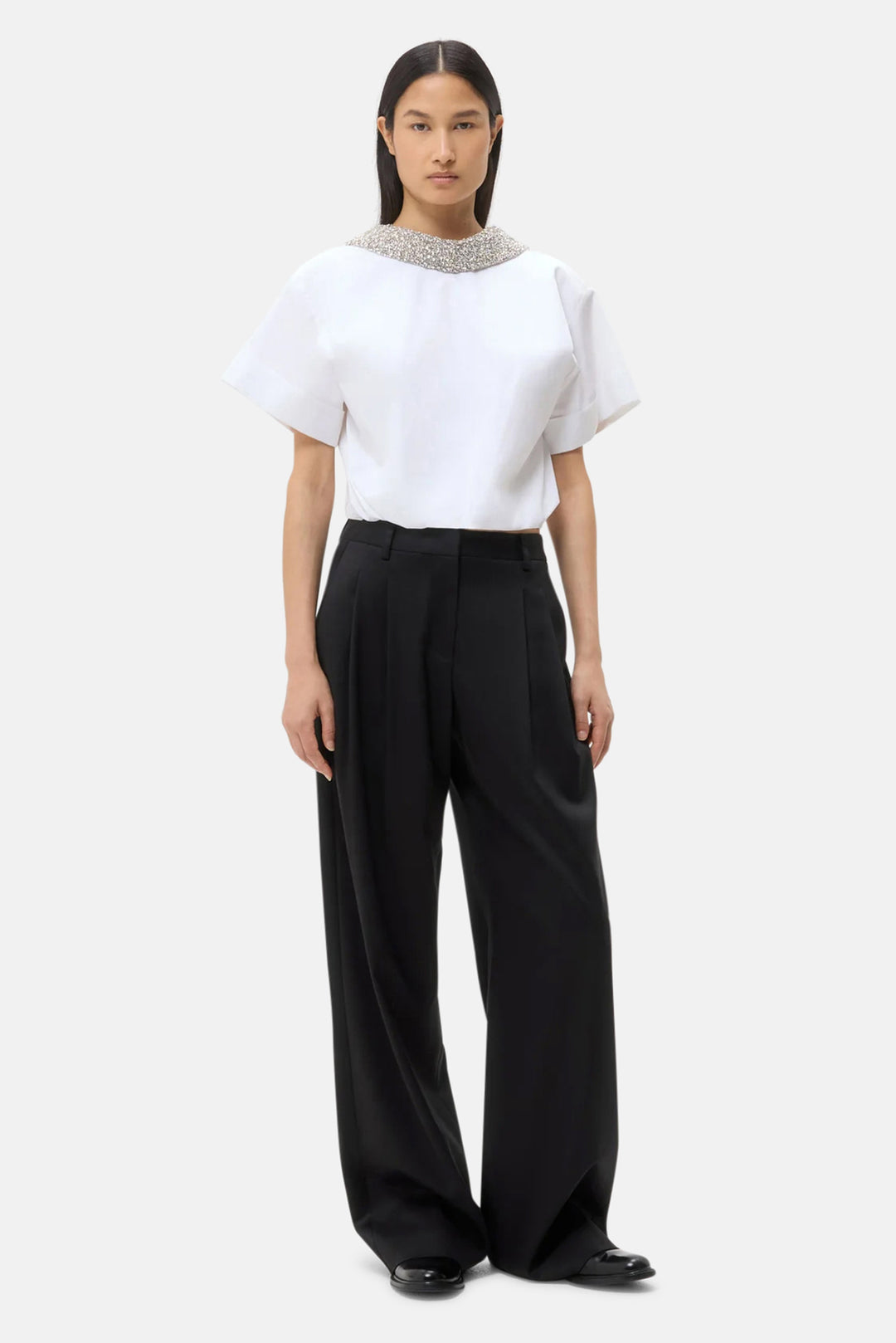 Forever and Always Shirt with Crystal Collar White