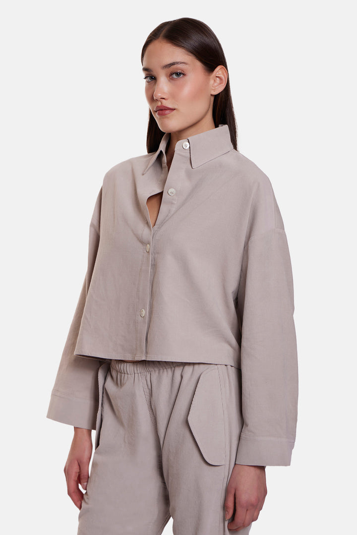 Foxy Micro Cord Crop Shirt Beige