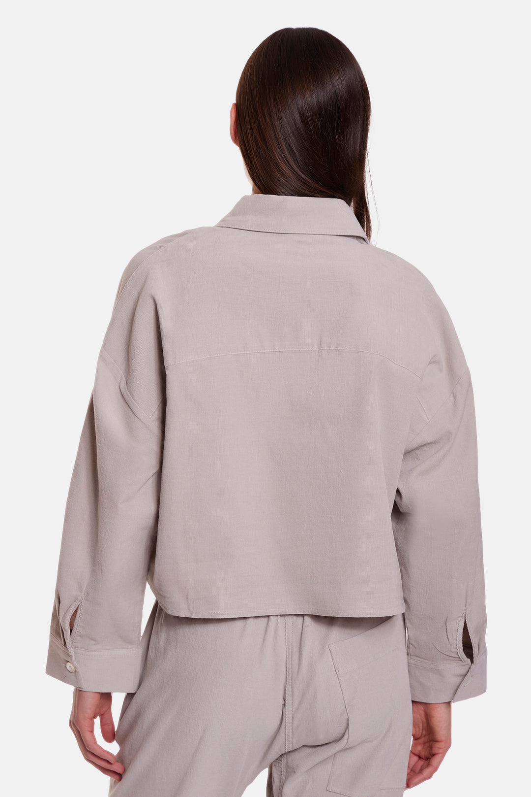 Foxy Micro Cord Crop Shirt Beige