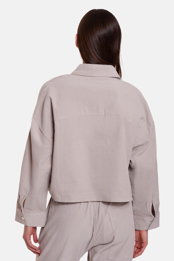 Foxy Micro Cord Crop Shirt Beige