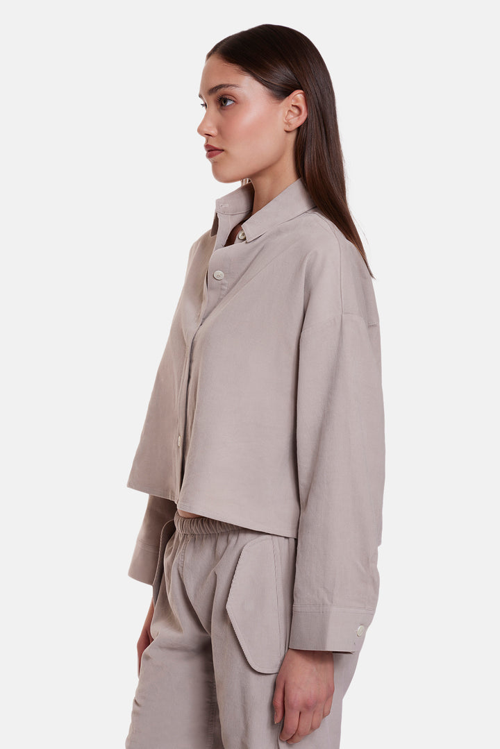 Foxy Micro Cord Crop Shirt Beige