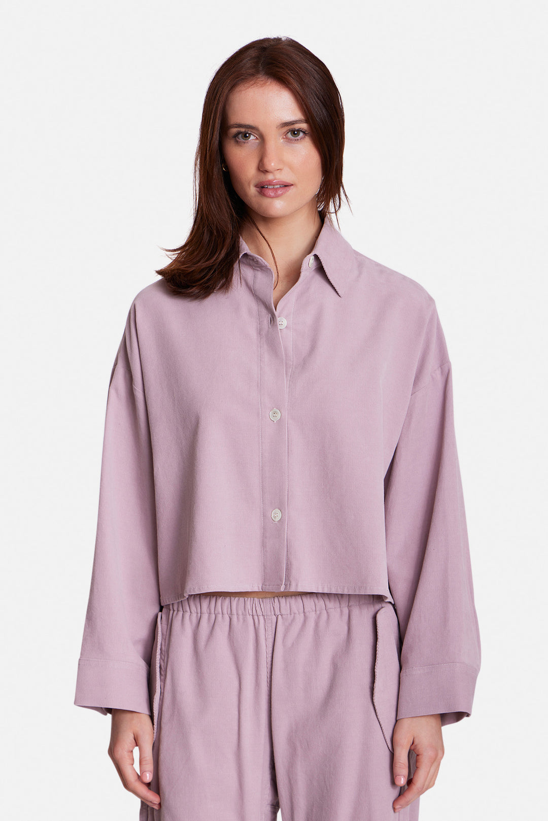 Foxy Micro Cord Crop Shirt Blush