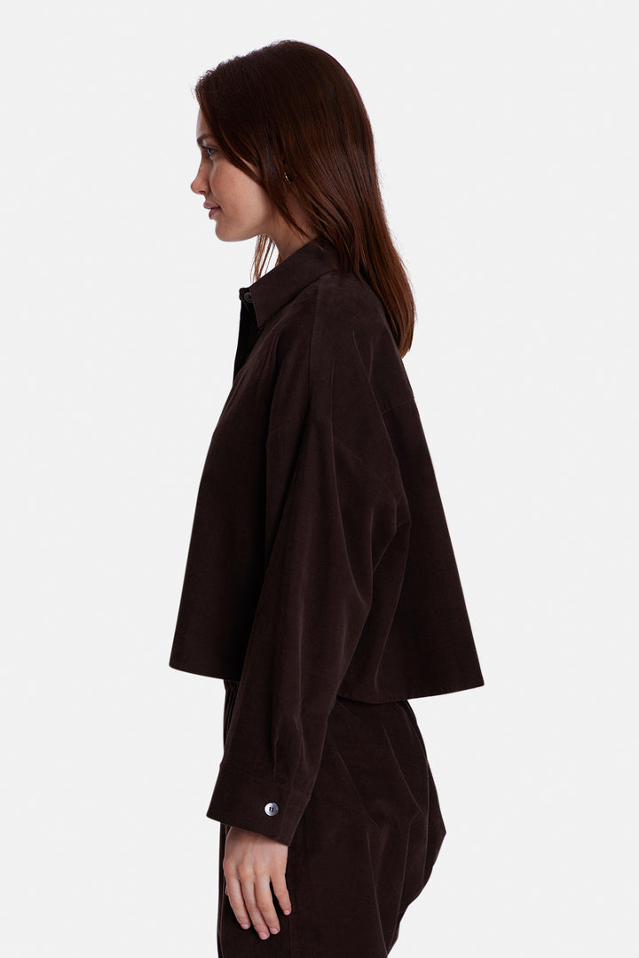 Foxy Micro Cord Crop Shirt Brown