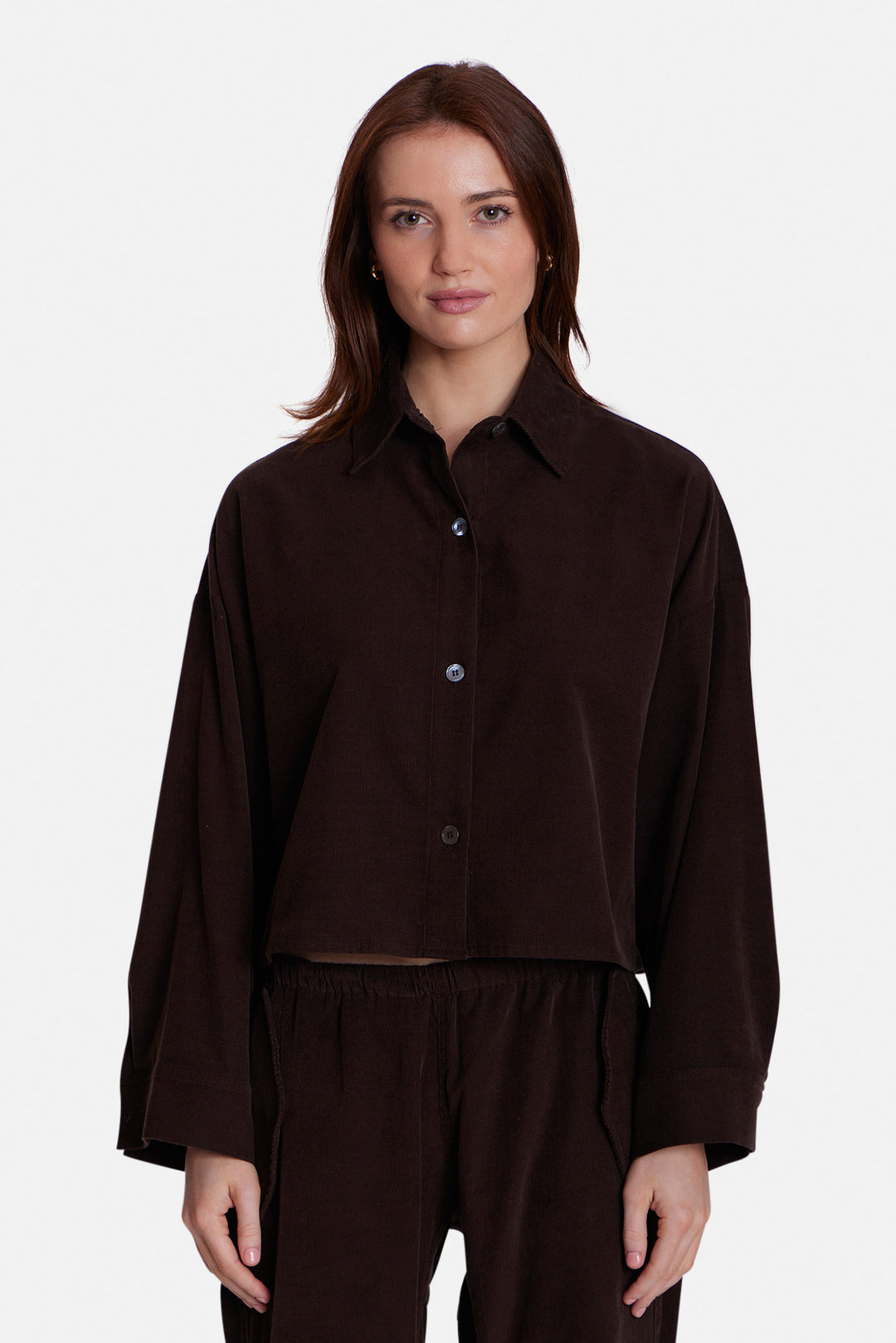 Foxy Micro Cord Crop Shirt Brown