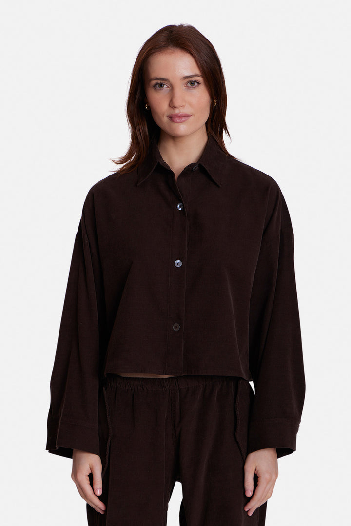 Foxy Micro Cord Crop Shirt Brown